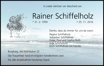 Anzeige von Rainer Schiffelholz von MGO