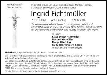 Anzeige von Ingrid Fichtmüller von MGO
