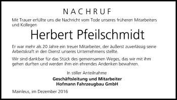 Anzeige von Herbert Pfeilschmidt von MGO