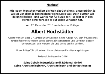 Anzeige von Albert Höchstädter von MGO