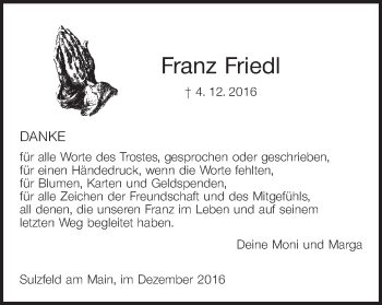 Anzeige von Franz Friedl von MGO