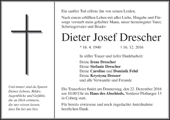 Anzeige von Dieter Josef Drescher von MGO
