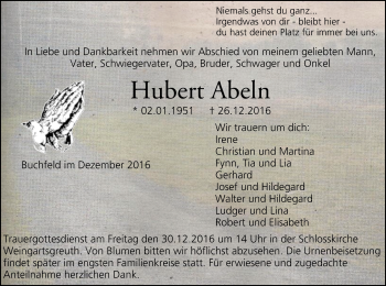 Anzeige von Hubert Abeln von MGO
