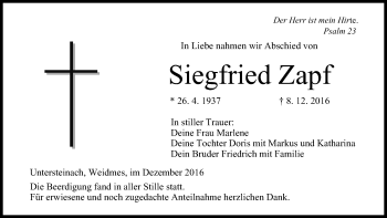 Anzeige von Siegfried Zapf von MGO
