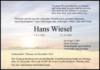 Anzeige von Hans Wiesel von MGO