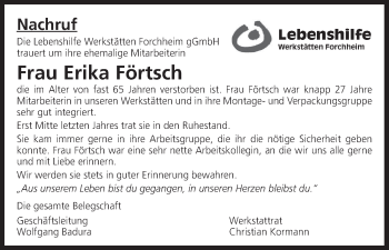 Anzeige von Erika Förtsch von MGO