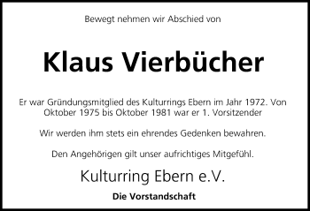 Anzeige von Klaus Vierbücher von MGO