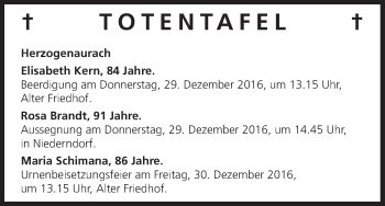 Anzeige von Totentafel vom 27.12.2016 von MGO