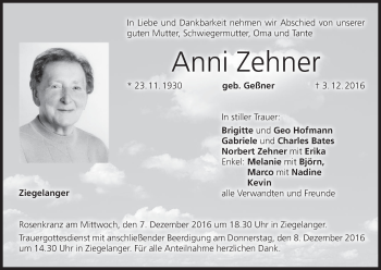 Anzeige von Anni Zehner von MGO