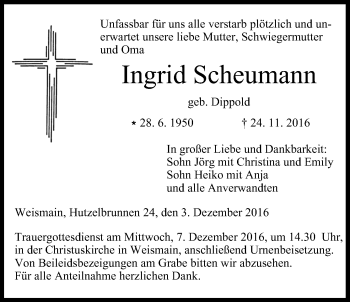Anzeige von Ingrid Scheumann von MGO