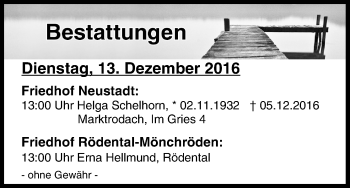 Anzeige von Bestattungen vom 13.12.2016 von MGO