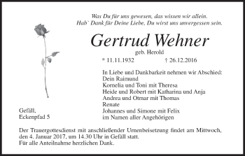 Anzeige von Gertrud Wehner von MGO