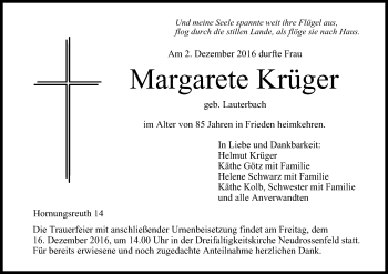 Anzeige von Margarete Krüger von MGO