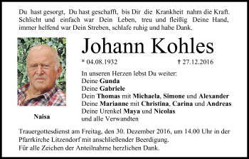 Anzeige von Johann Kohles von MGO