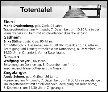 Anzeige von Totentafel vom 07.12.2016 von MGO