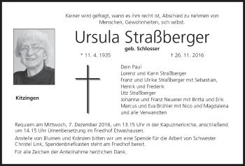 Anzeige von Ursula Straßberger von MGO