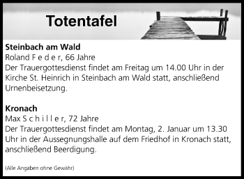 Anzeige von Totentafel vom 31.12.2016 von MGO