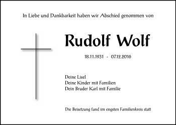 Anzeige von Rudolf Wolf von MGO