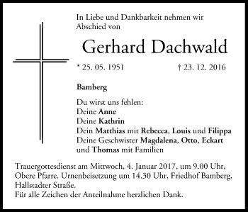 Anzeige von Gerhard Dachwald von MGO