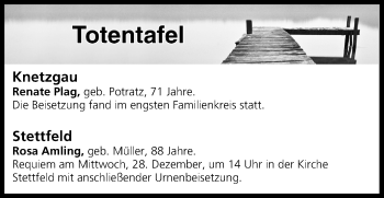Anzeige von Totentafel vom 24.12.2016 von MGO