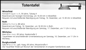 Anzeige von Totentafel vom 15.12.2016 von MGO
