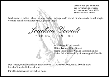Anzeige von Joachim Gewalt von MGO