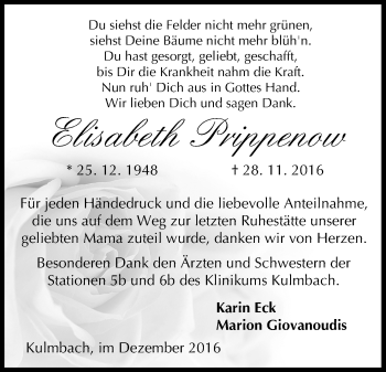 Anzeige von Elisabeth Prippenow von MGO