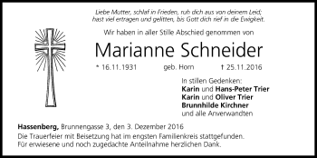 Anzeige von Marianne Schneider von MGO