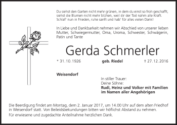 Anzeige von Gerda Schmerler von MGO