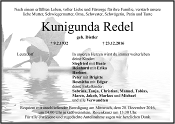 Anzeige von Kunigunda Redel von MGO