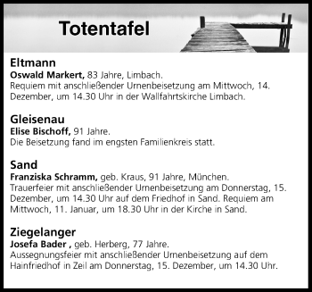 Anzeige von Totentafel vom 13.12.2016 von MGO