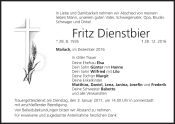 Anzeige von Fritz Dienstbier von MGO