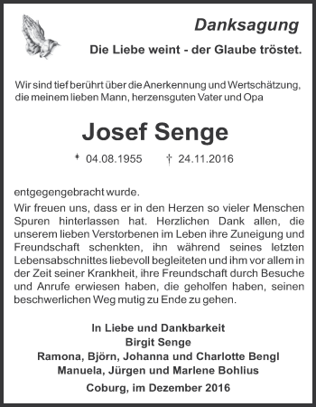 Anzeige von Josef Senge von MGO