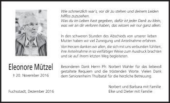 Anzeige von Eleonore Mützel von MGO