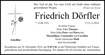 Anzeige von Friedrich Dörfler von MGO