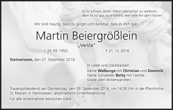 Anzeige von Martin Beiergrößlein von MGO