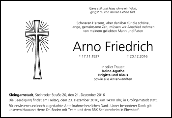 Anzeige von Arno Friedrich von MGO
