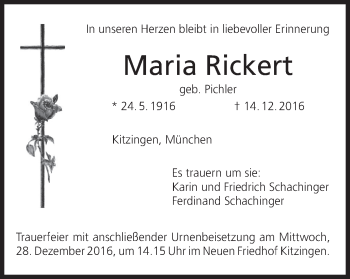 Anzeige von Maria Rickert von MGO