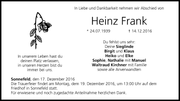 Anzeige von Heinz Frank von MGO