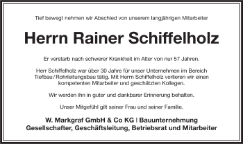 Anzeige von Rainer Schiffelholz von MGO