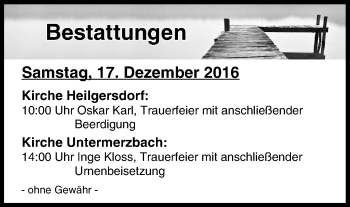 Anzeige von Totentafel vom 17.12.2016 von MGO
