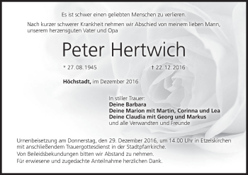 Anzeige von Peter Hertwich von MGO