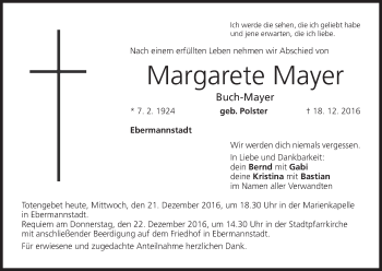 Anzeige von Margarete Mayer von MGO