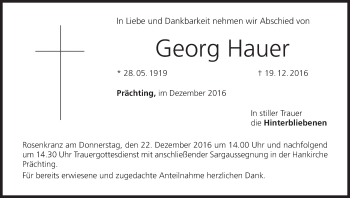 Anzeige von Georg Hauer von MGO