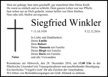 Anzeige von Siegfried Winkler von MGO