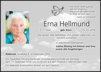 Anzeige von Erna Hellmund von MGO