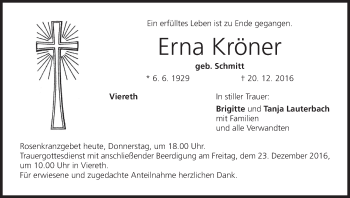 Anzeige von Erna Kröner von MGO
