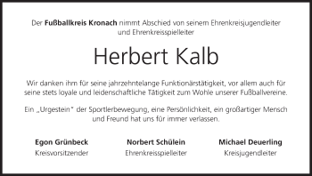 Anzeige von Herbert Kalb von MGO