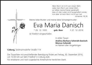 Anzeige von Eva Maria Danisch von MGO
