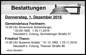 Anzeige von Bestattungen vom 01.12.2016 von MGO